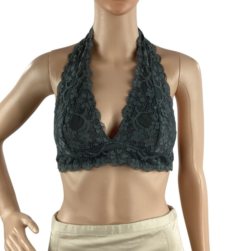 Free People Intimately Galloon Lace Halter Bralette Dark Gray Size M